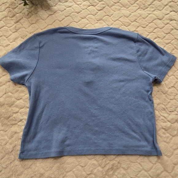 Modern Lux Blue Smiley Face Cropped Y2K Crewneck Tee, Size Medium - Picture 5 of 5